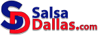 Salsa Dallas logo with vibrant blue and red colors, promoting salsa dance lessons and classes in Dallas, Texas. Call or text 214-923-9404 for salsa dance instruction and beginner classes.