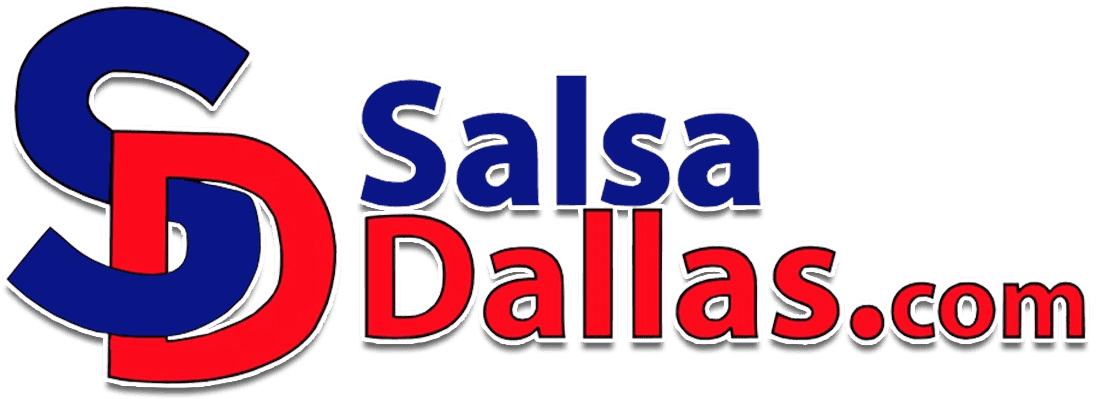 Salsa Dallas logo with vibrant blue and red colors, promoting salsa dance lessons and classes in Dallas, Texas. Call or text 214-923-9404 for salsa dance instruction and beginner classes.