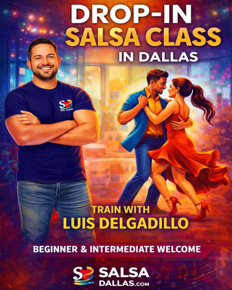 Drop-in salsa dance class in Dallas with an experienced instructor, perfect for individuals, friends, or couples looking to learn salsa. Call or text 214-923-9404 for $30 per person.