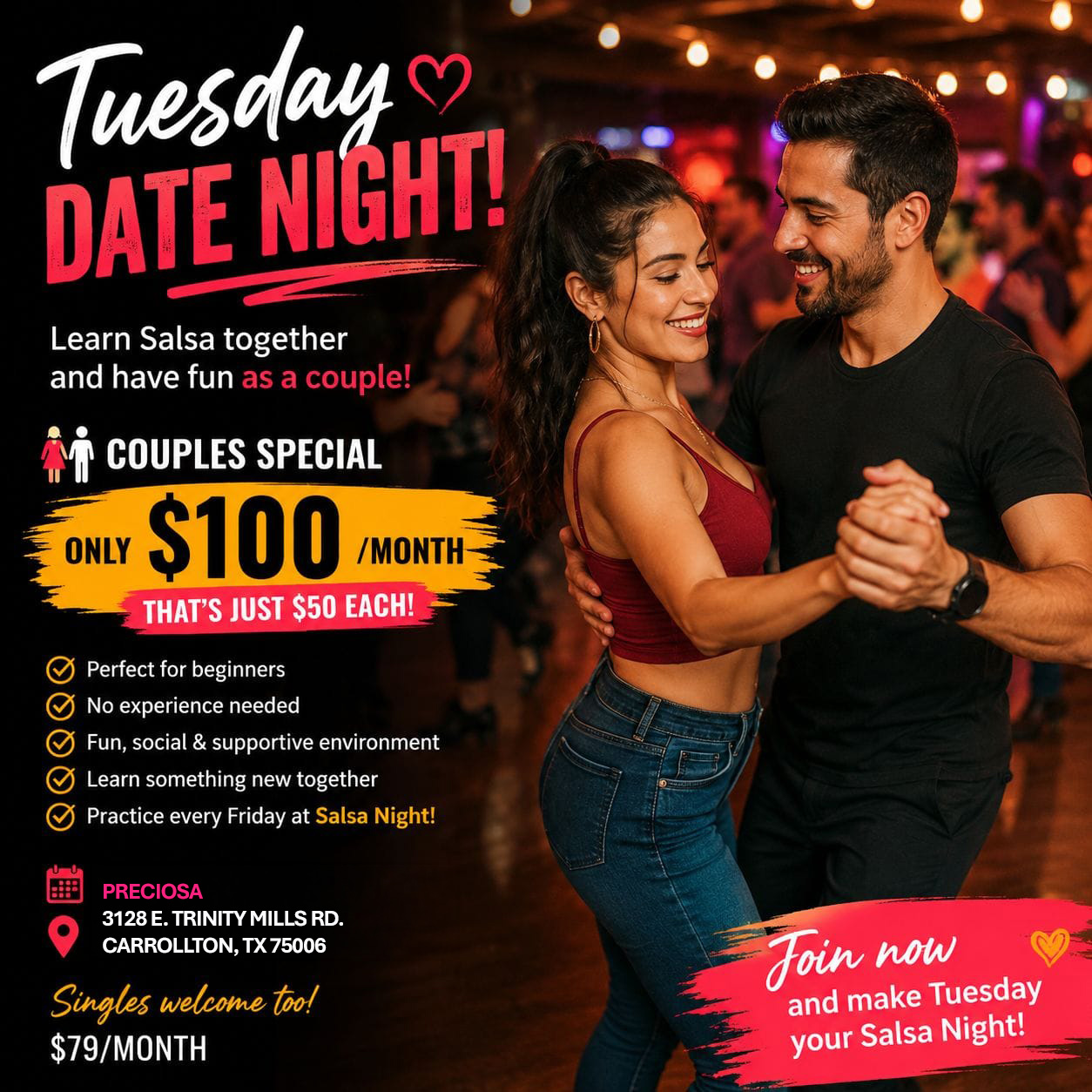 Tuesday Salsa for couples in Addison, TX
