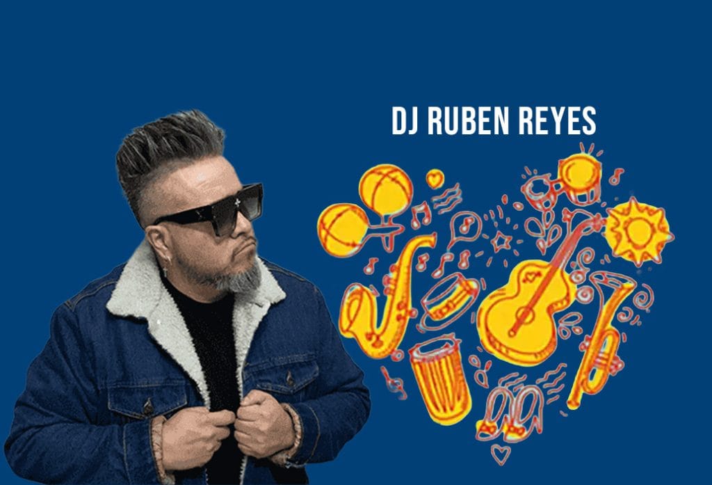 Stylish man wearing sunglasses and a denim jacket, standing in front of a Salsa Dallas sign, promoting salsa lessons and dance classes.
