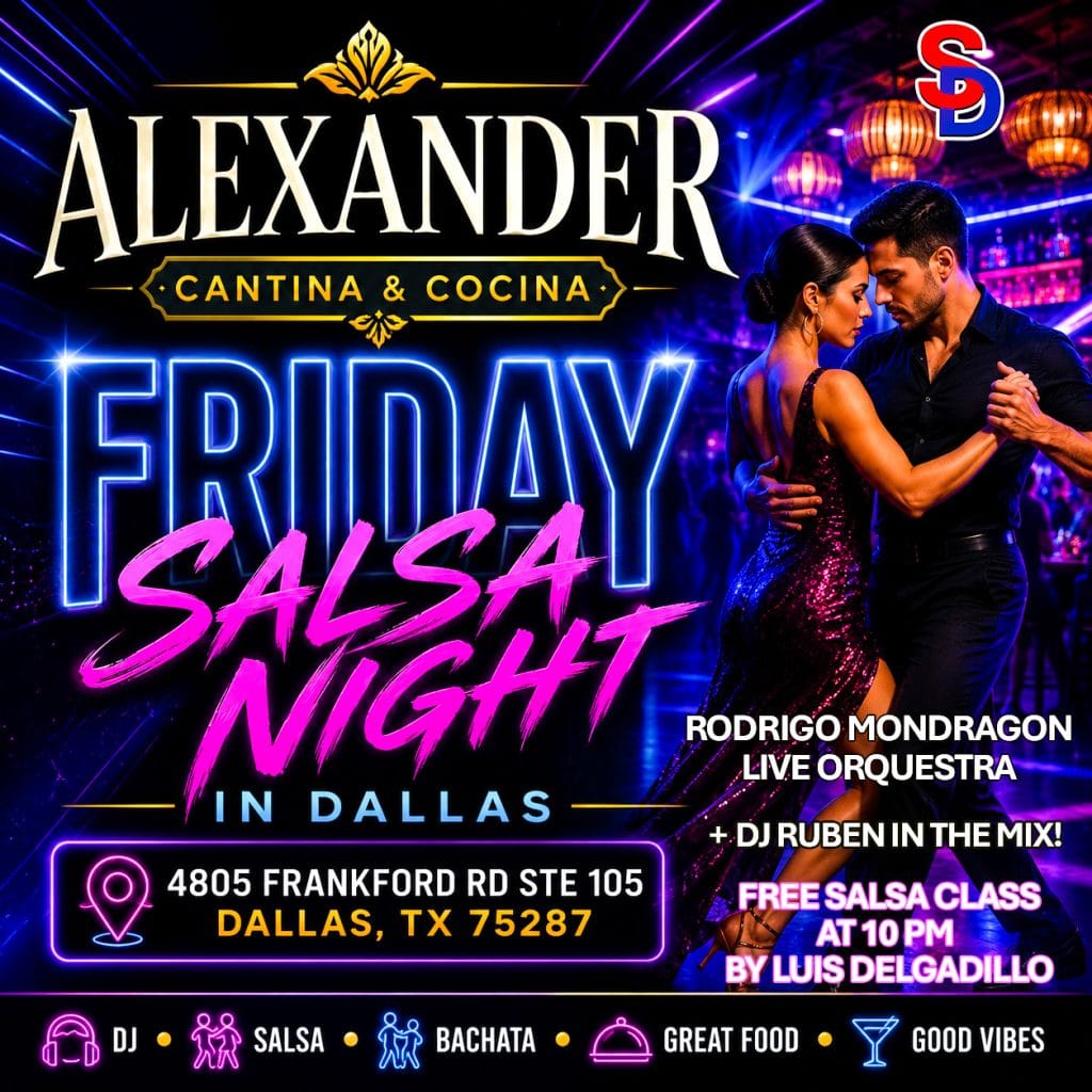 Friday Salsa Night at Alexander Cantina & Cocina in Dallas with live orchestra, DJ and free salsa class