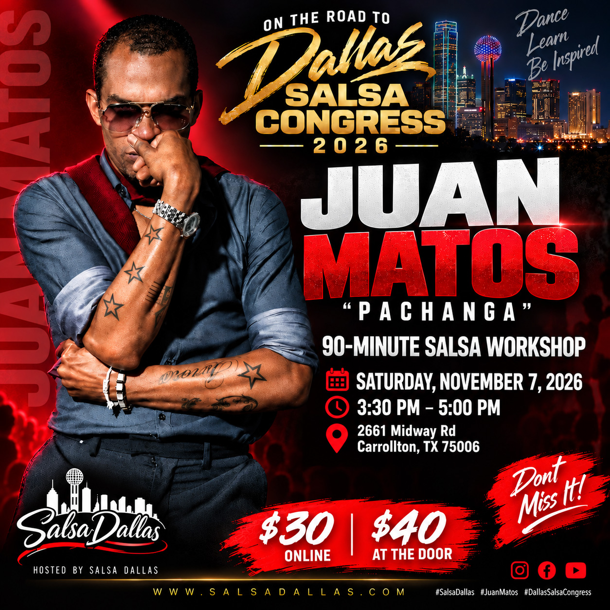 Juan Pachanga Matos Salsa Footwork Workshop, November 7, 2026, 3:30–5:00 PM